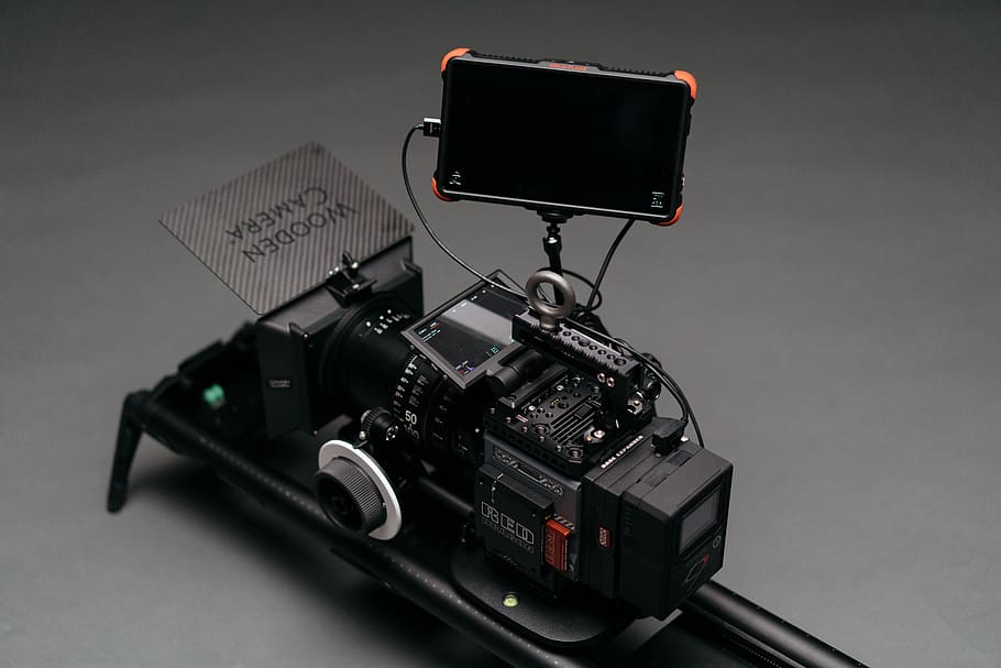 black filming camera, electronics, display, video camera, computer