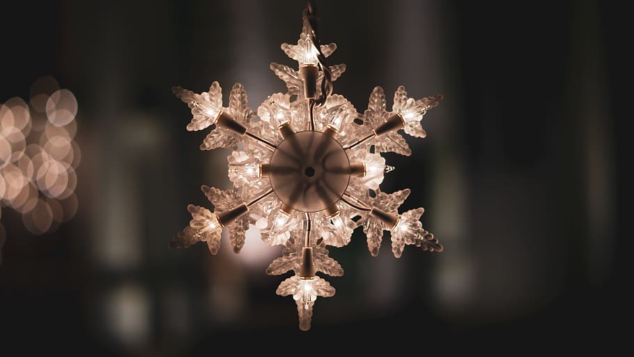 snowflakes wall decor, chandelier, lamp, light fixture, ceiling light HD wallpaper