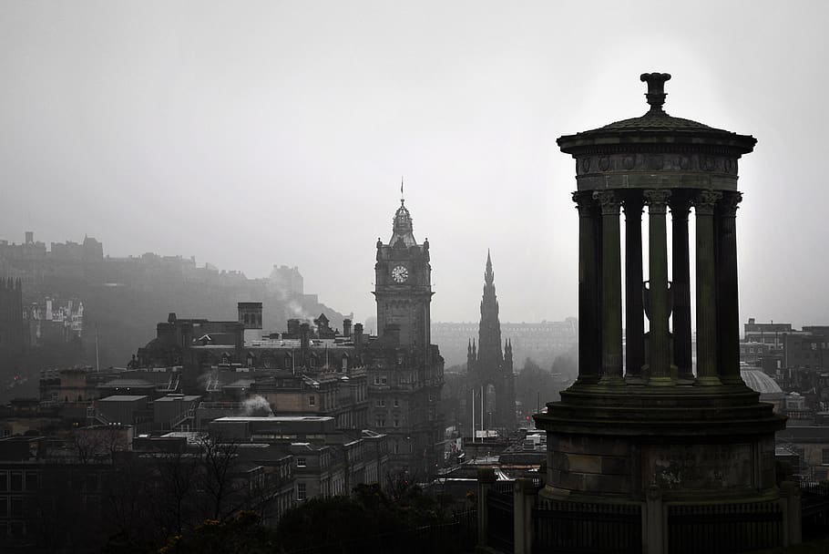 Silhouette of Big Ben Surrounded by Fog during Daytime, administration HD wallpaper
