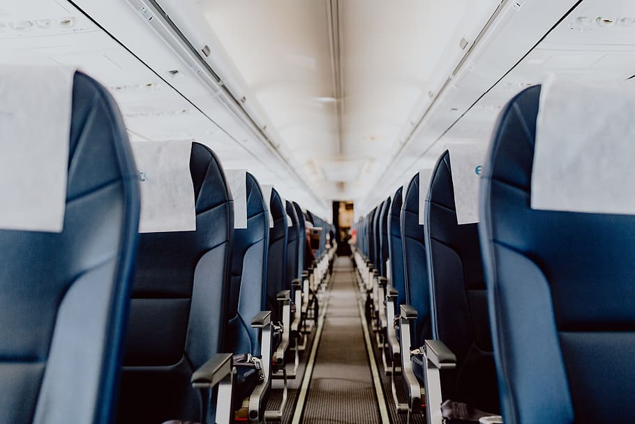Interior of the passenger airplane, travel, seat, flight, aeroplane, HD wallpaper