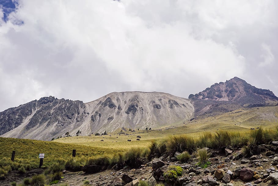 Grassfield and Mountain, clouds, daylight, hill, landscape, nature HD wallpaper