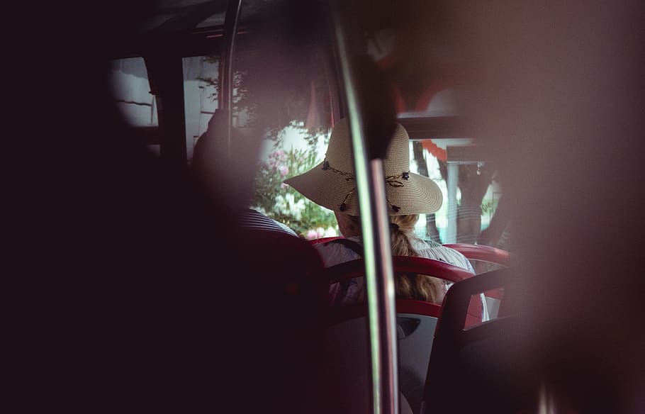 bus, hat, blur, vehicle interior, mode of transportation, public transportation HD wallpaper