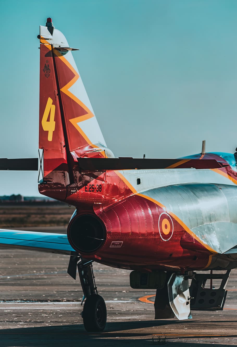 red and gray plane, vehicle, airplane, aircraft, transportation HD wallpaper
