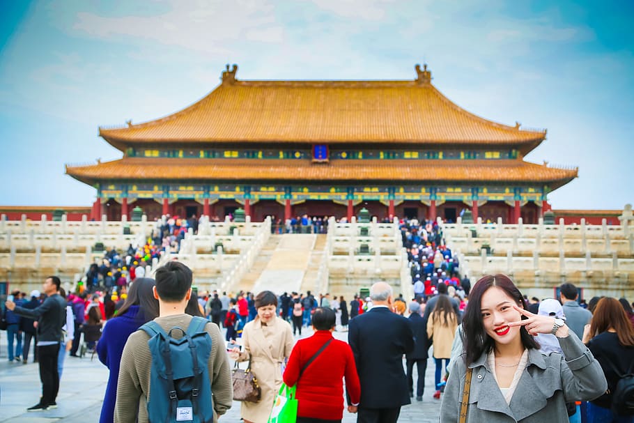 Tourists at Forbidden Temple, architecture, Beijing, castle, china, HD wallpaper