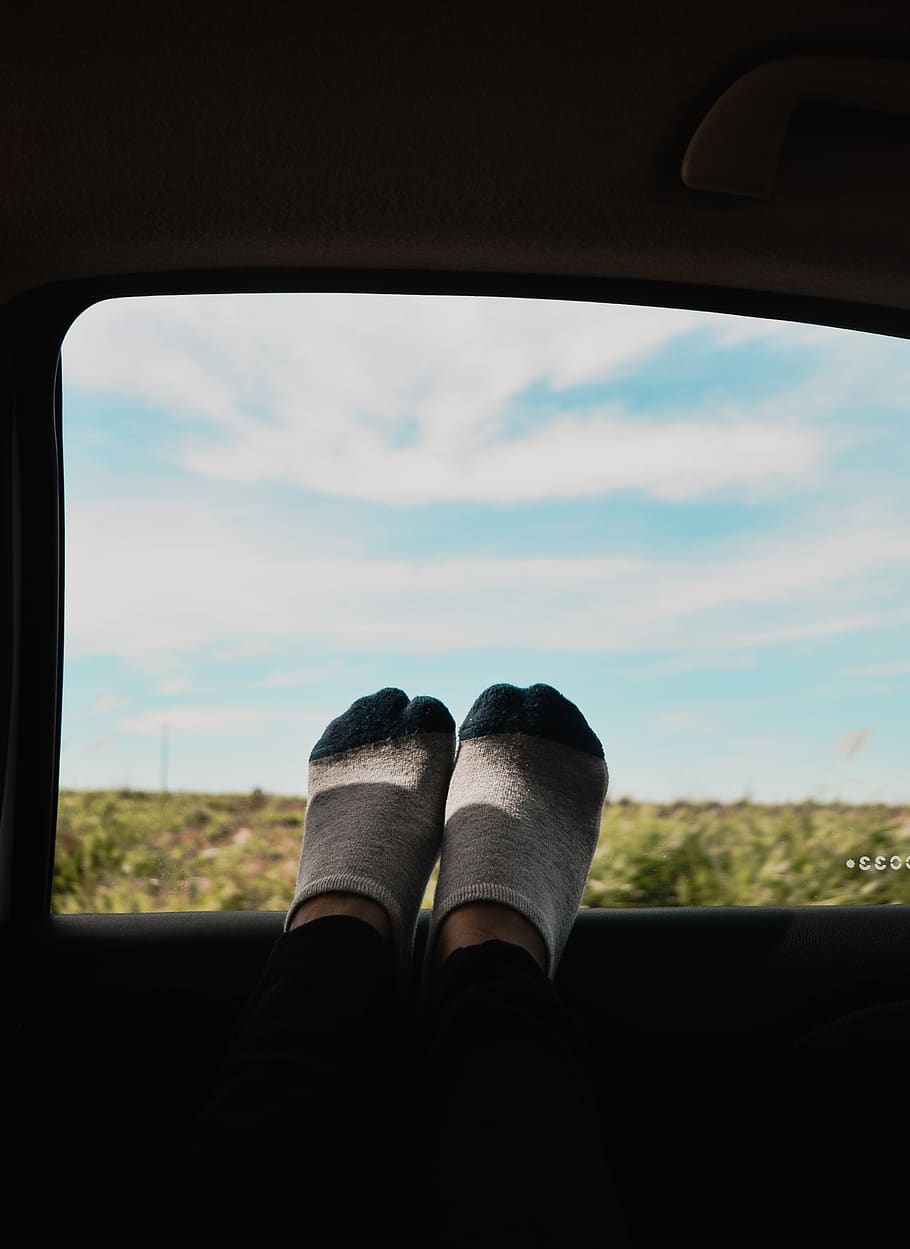 Feet On Car Window, socks, low section, sky, human body part HD wallpaper