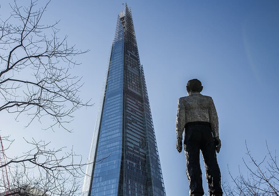sky, skyscraper, city, human, stand, standing, architecture HD wallpaper