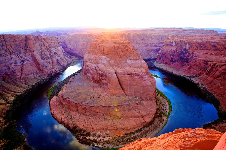 horseshoe bend, nature, sunset, rock, rock - object, rock formation HD wallpaper