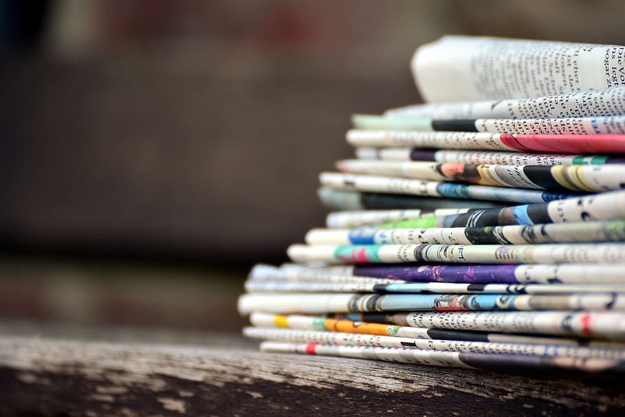 newspapers, paper stack, press, information, coffee cup, read, HD wallpaper