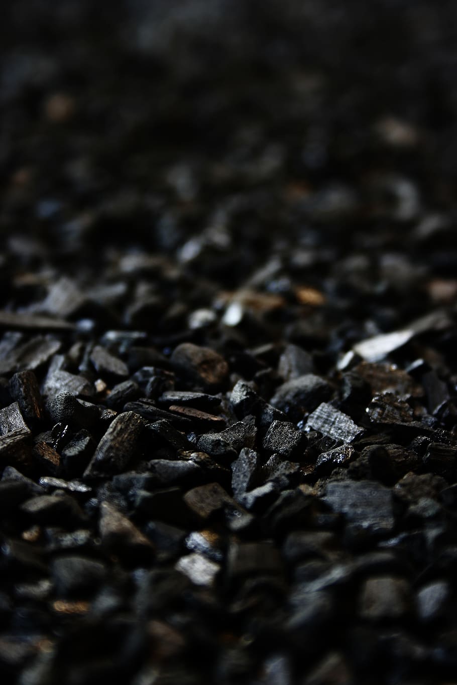 Black Charcoals, blur, briquettes, carbon, close-up, selective focus, HD wallpaper