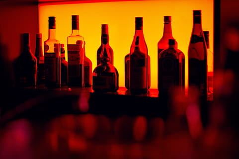 assorted bottle on table, furniture, chair, alcohol, drink, luxembourg HD wallpaper