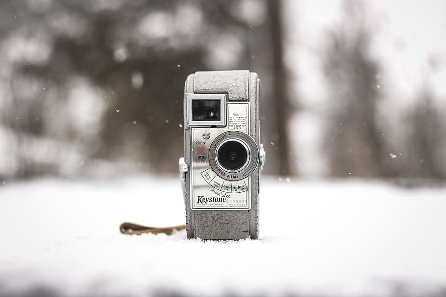 gray camera, electronics, snow, digital camera, winter, outdoors HD wallpaper