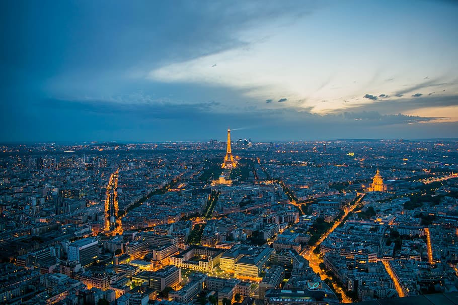 city, eiffel tower, sun, sky, cloud, light, street, traffic HD wallpaper