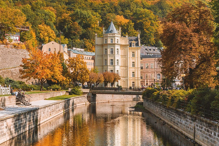 Autumn in the SPA Karlovy Vary, Czech Republic., tree, architecture, HD wallpaper