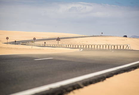 gray-paved road, nature, soil, outdoors, sand, asphalt, tarmac HD wallpaper