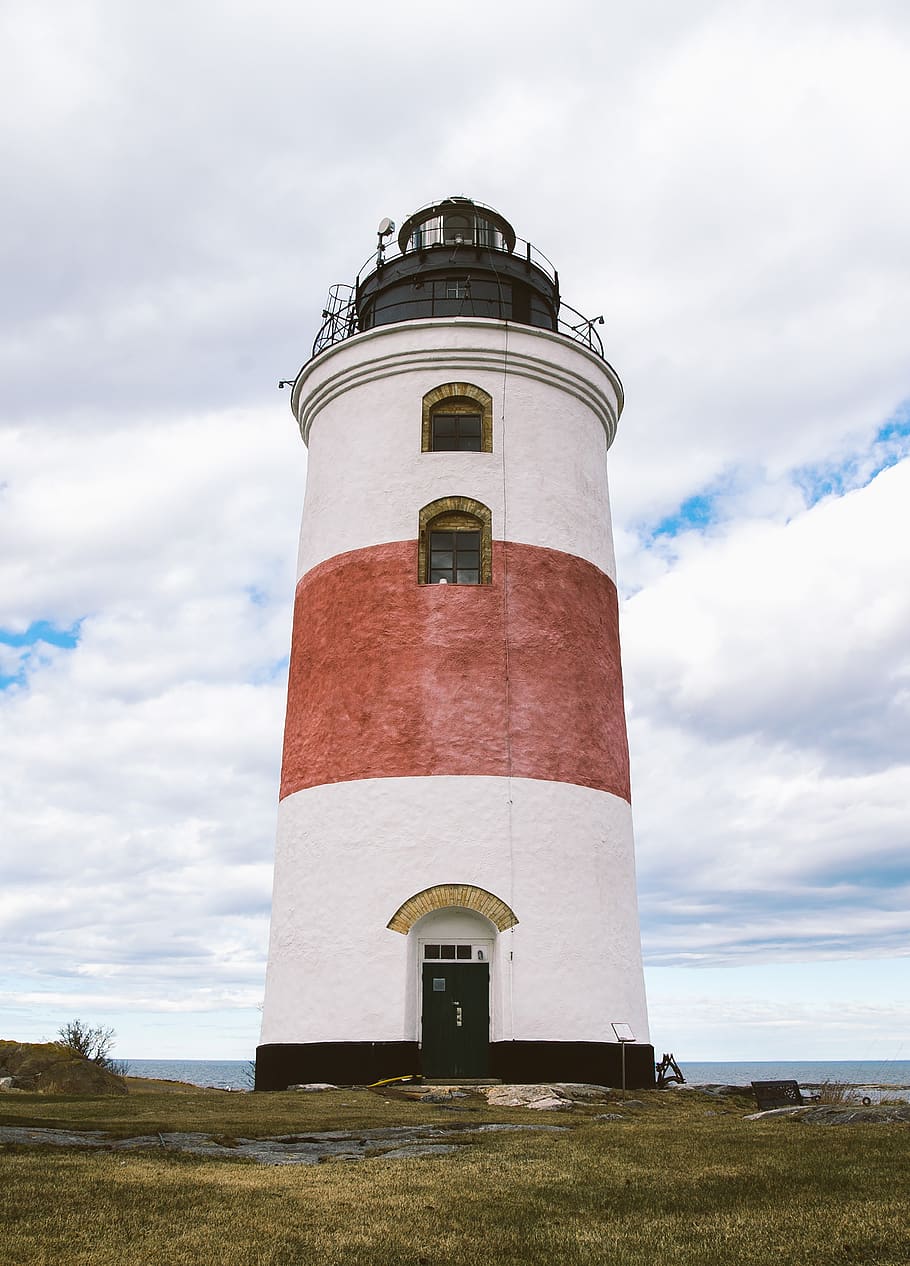 lighthouse, sea, sky, red, söderarm, cloud - sky, built structure HD wallpaper