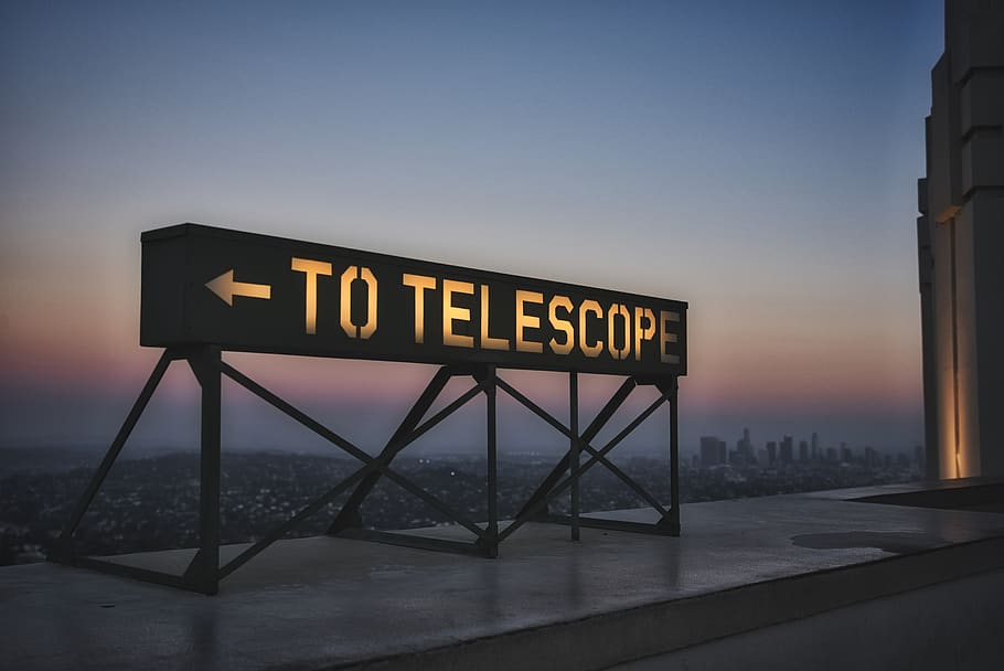 to telescope signage, waterfront, port, dock, pier, los angeles HD wallpaper