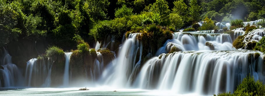 croatia, krka, cascade, river, dalmatia, tree, waterfall, plant HD wallpaper