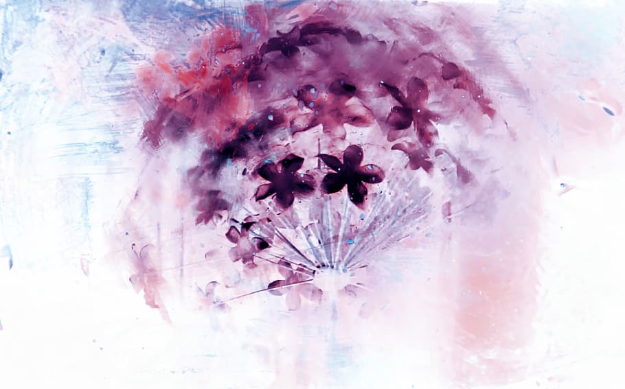 purple petaled flowers painting, plant, art, graphics, blossom, HD wallpaper