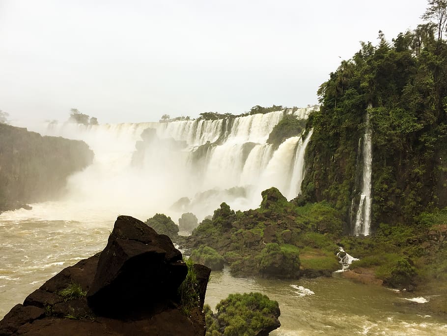 argentina, iguazu falls, jungle, tree, waterfall, nature, scenics - nature, HD wallpaper