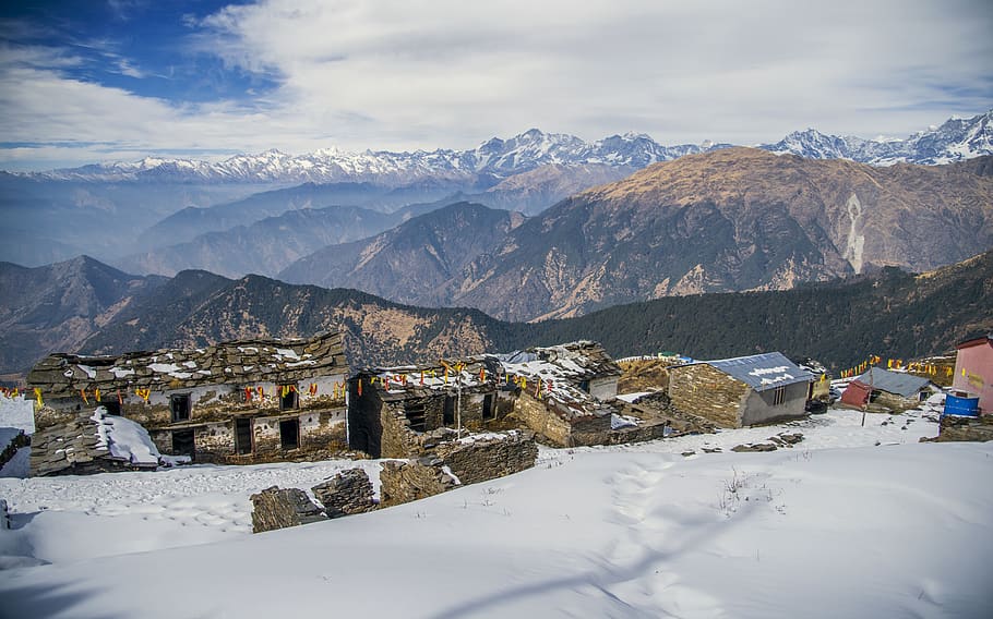 Concrete Structure on Mountain Range, adventure, cold, daylight HD wallpaper