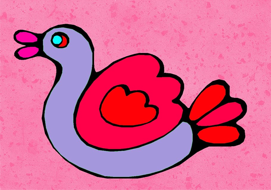 bird, red, animal, graphics, creativity, pink color, no people HD wallpaper