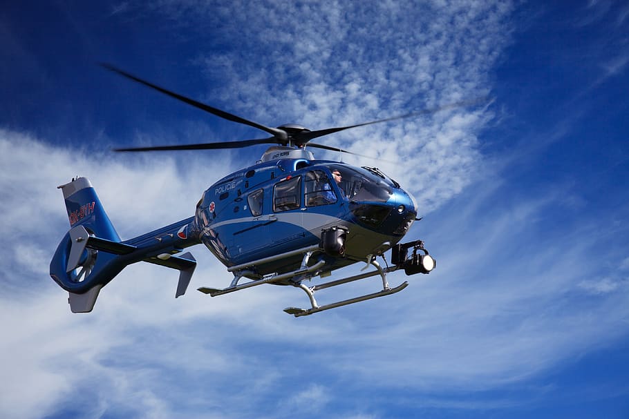 Blue and White Helicopter, aviation, chopper, flight, flying HD wallpaper