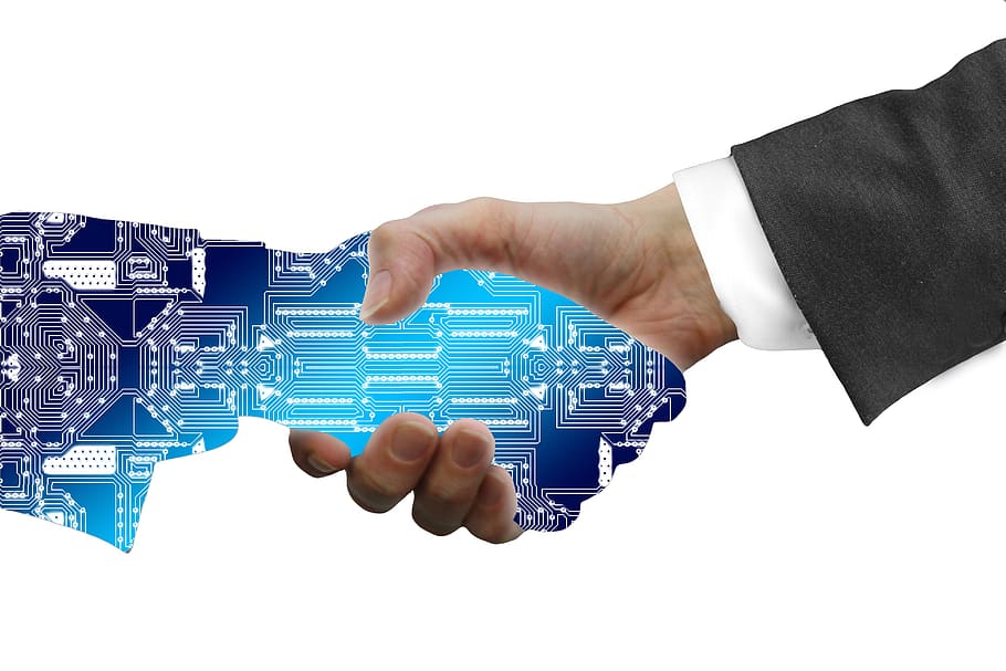 digitization, handshake, shaking hands, industry, industry 4, HD wallpaper