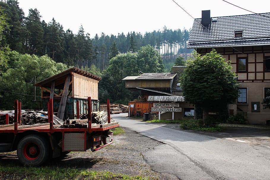 germany, mill, forest, farm, house, trees, provincial, architecture HD wallpaper