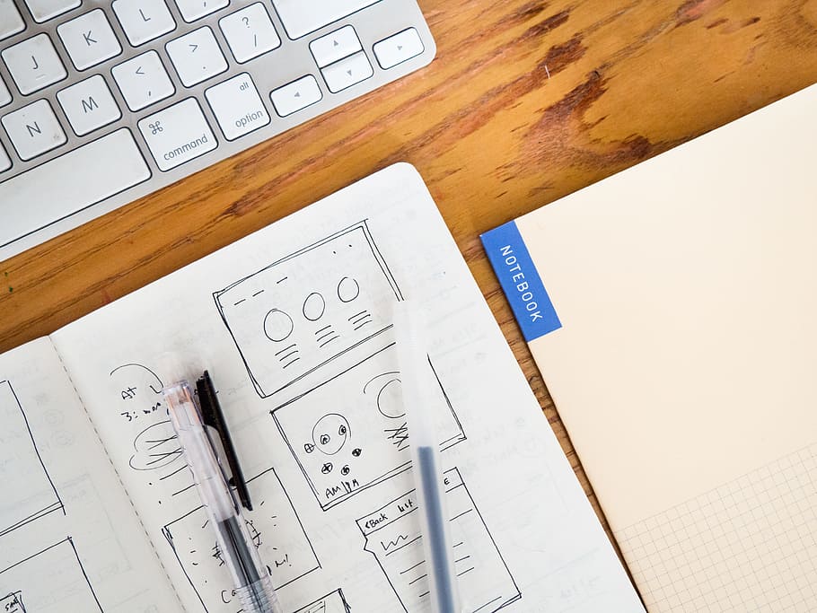 Wooden Desk with Keyboard and Sketchbooks, Business, Objects HD wallpaper