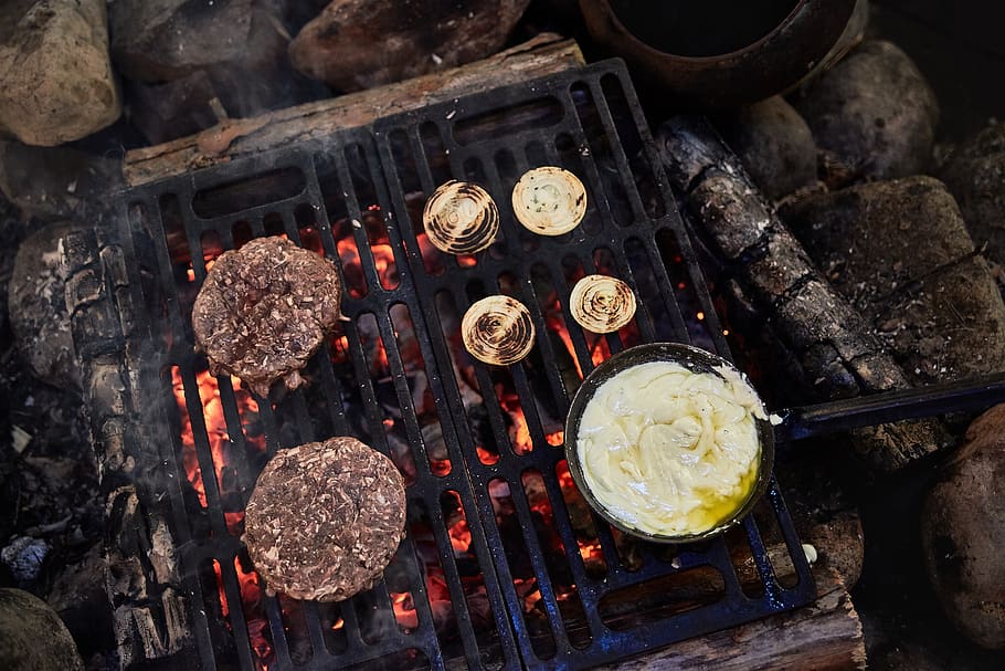 Two Patties On Grill, barbecue, bbq, cooking, food, meat, food and drink