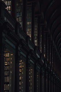 gray concrete building, light, dark, architecture, library, university HD wallpaper