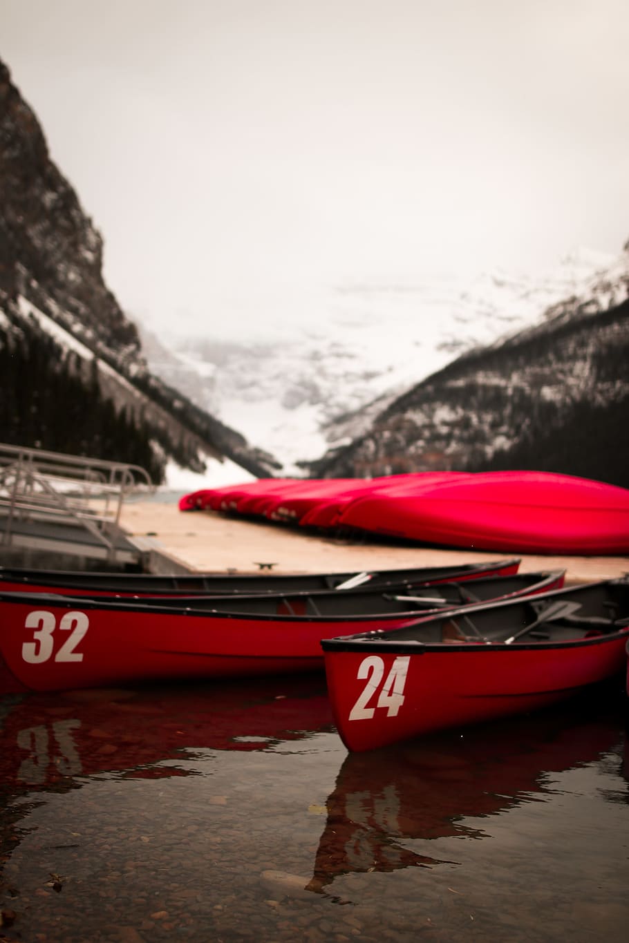 two red row boats, fall wallpaper, fall background, autumn, forest HD wallpaper