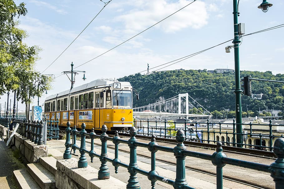yellow cable train, budapest, tram, transportation, vehicle, hungary, HD wallpaper