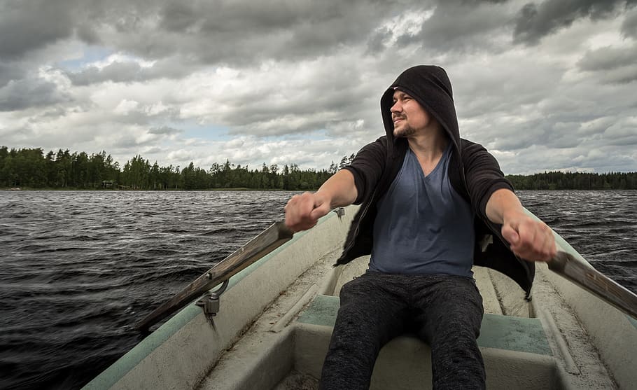 man rowing boat, person, human, people, finland, sulkava, male HD wallpaper