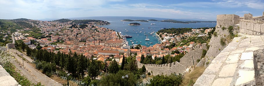 croatia, hvar, fort, split, panoramic, panorama, harbor, water HD wallpaper
