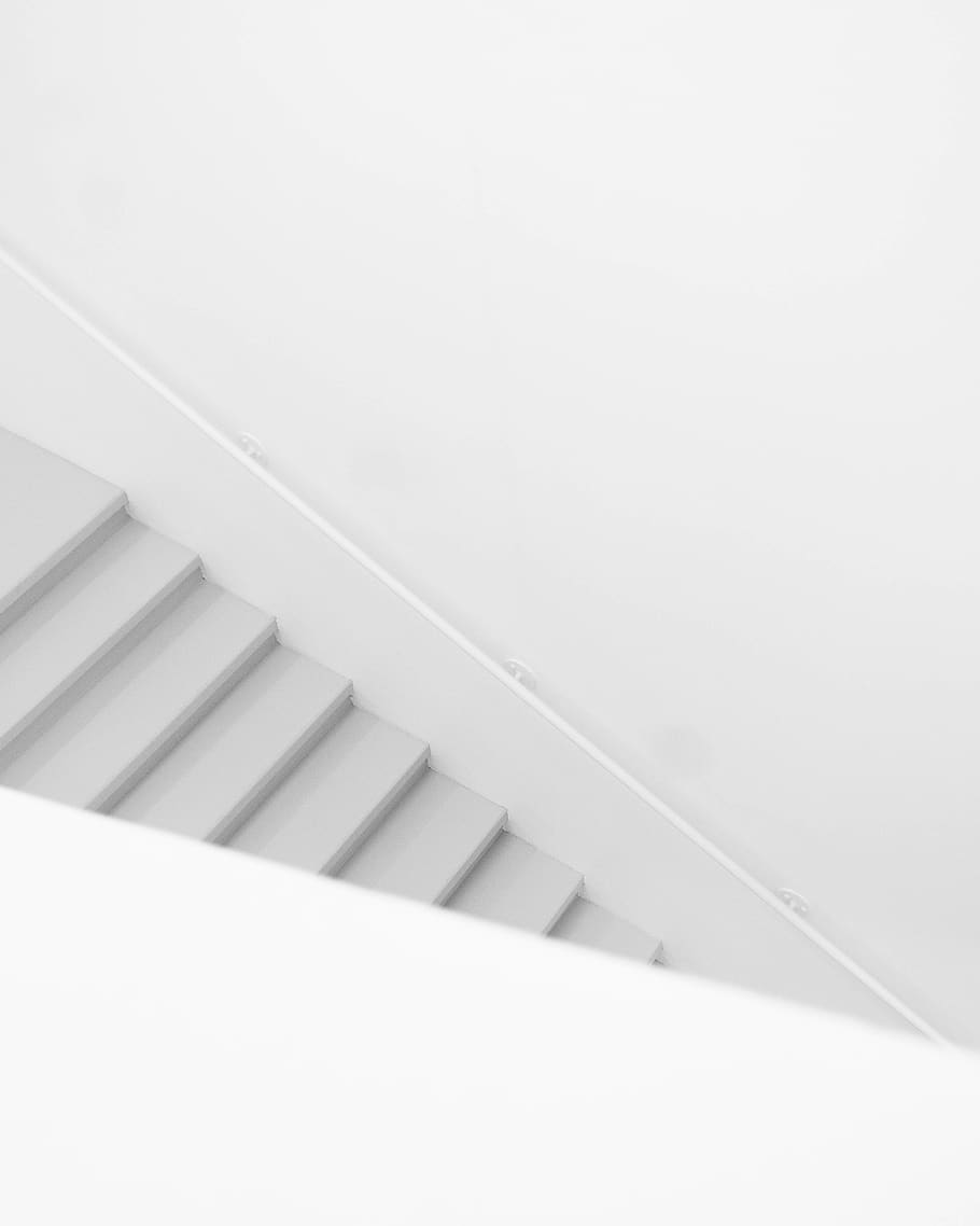 white stairs, architecture, indoors, no people, copy space, white color HD wallpaper
