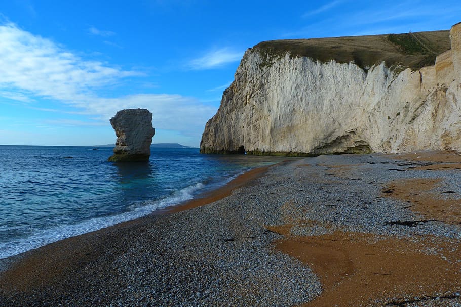 dorset, durdle door, beach, chalk stack, holiday, bay, water HD wallpaper