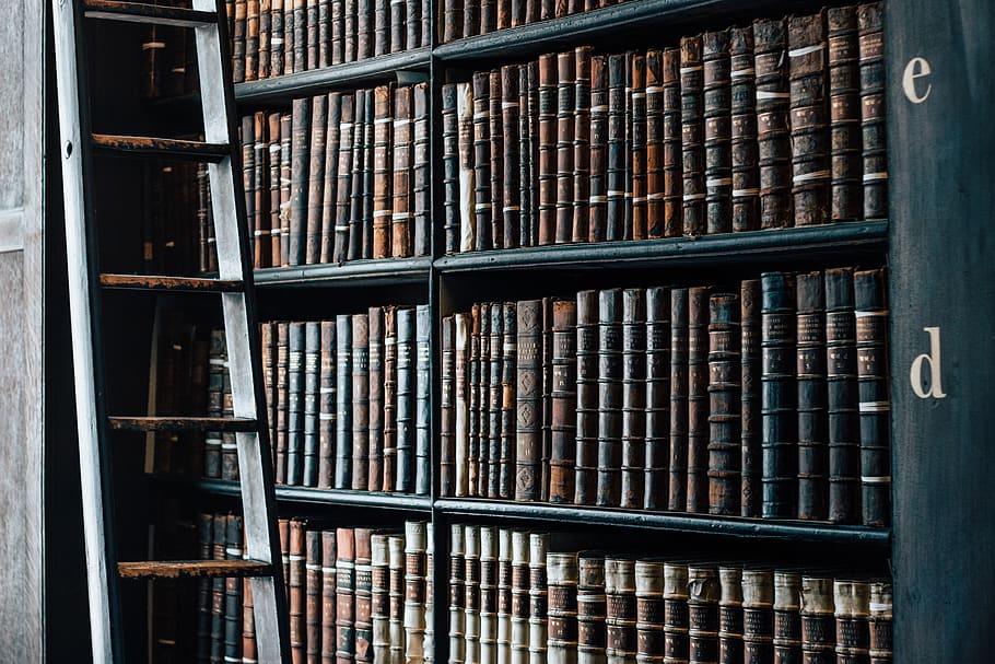 hardbound books, shelf, bookshelf, large group of objects, publication HD wallpaper