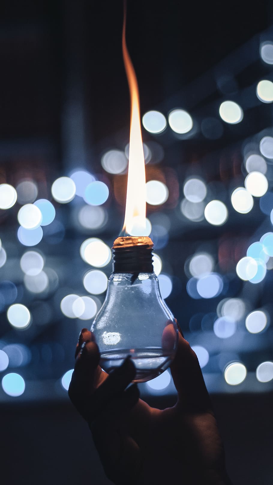 Light Bulb Oil Lamp, fire, flame, macro, human hand, illuminated HD wallpaper