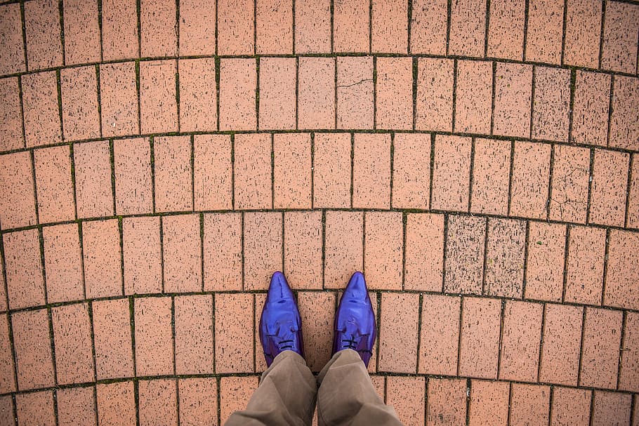 shoes, purple, path, brick, pavement, feet, low section, one person HD wallpaper