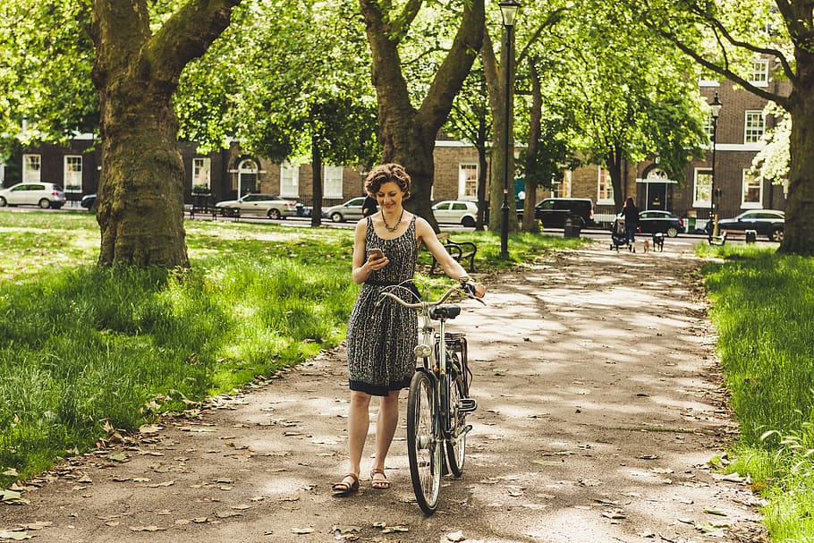 united kingdom, london, path, bike, cycle, bicycle, woman, lady, HD wallpaper
