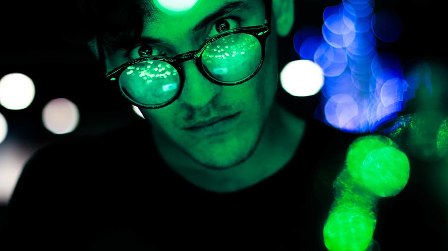 green color, illuminated, portrait, one person, adult, headshot HD wallpaper
