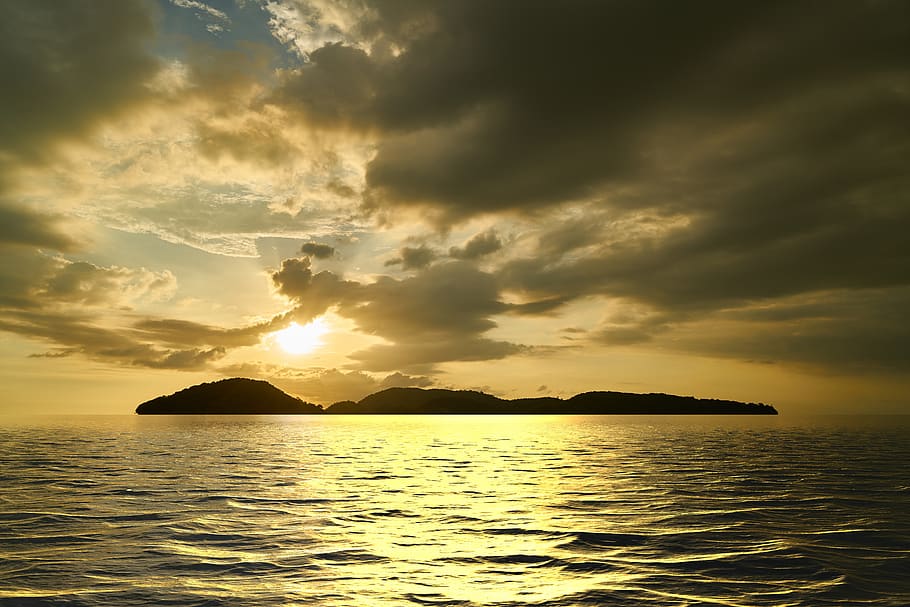sunset, sky, water, clouds, mood, evening, sea, nature, landscape HD wallpaper