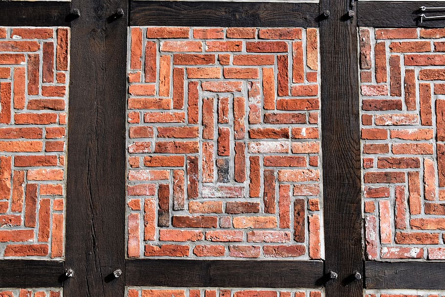 square orange pavement, brick wall, architecture, wall - building feature HD wallpaper