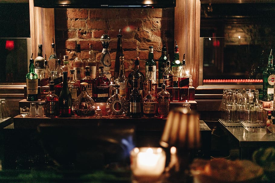 assorted wine bottles in bar, refreshment, bar - drink establishment HD wallpaper