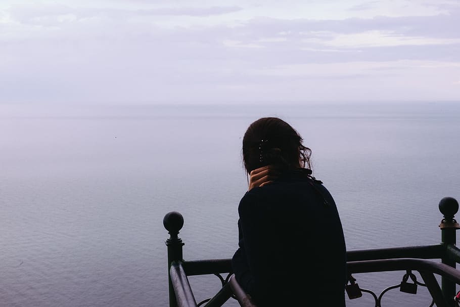 Girl watching sea, back, background, baltic, beach, beautiful HD wallpaper