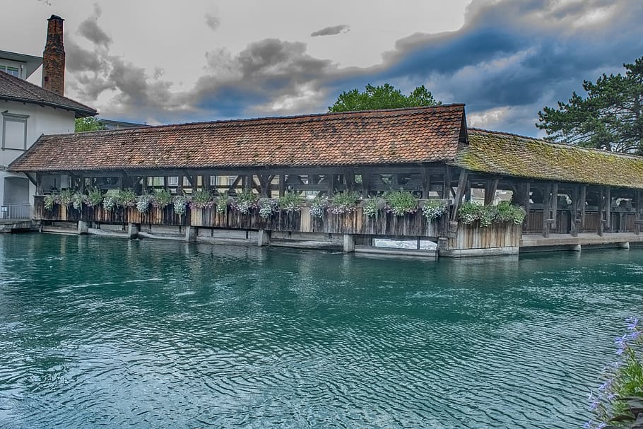 bridge, river, afternoon, thun, switzerland, architecture, built structure HD wallpaper