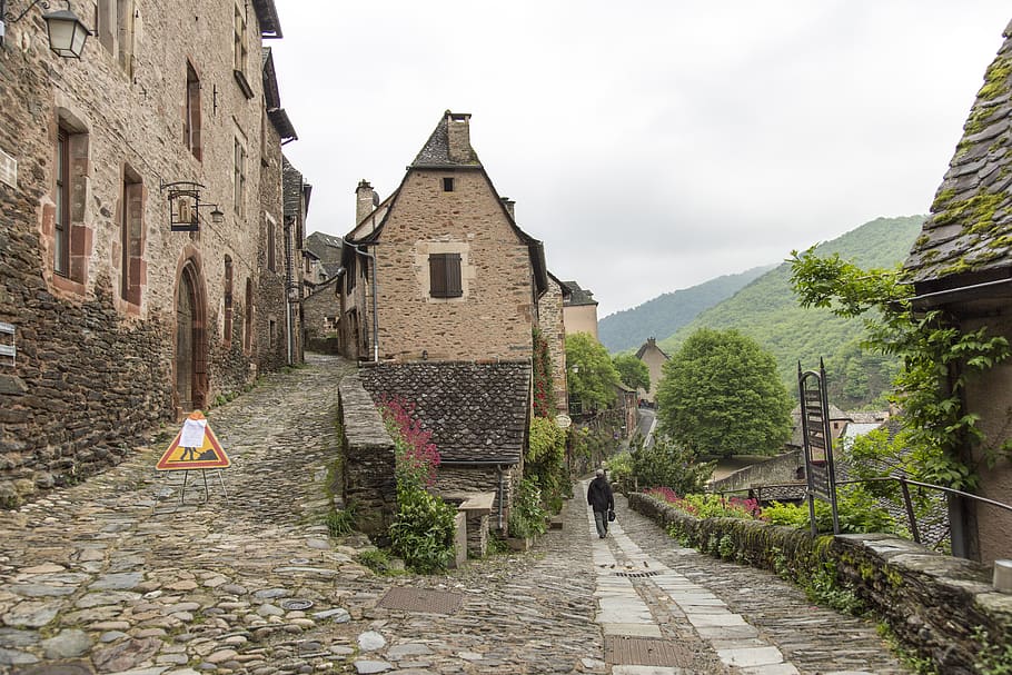 conques, pilgrims, street, old, medieval, up, down, ancient HD wallpaper