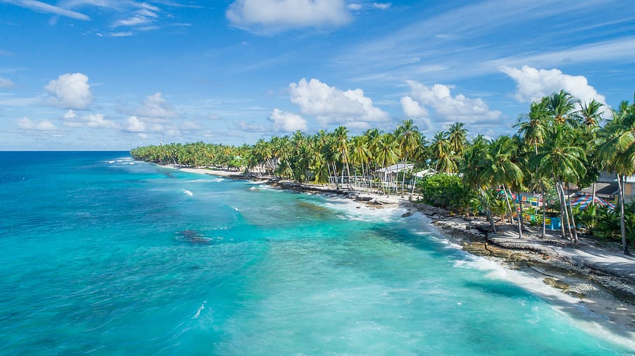 Aerial View of White Sand Beach, beautiful, blue, blue sky, coast HD wallpaper