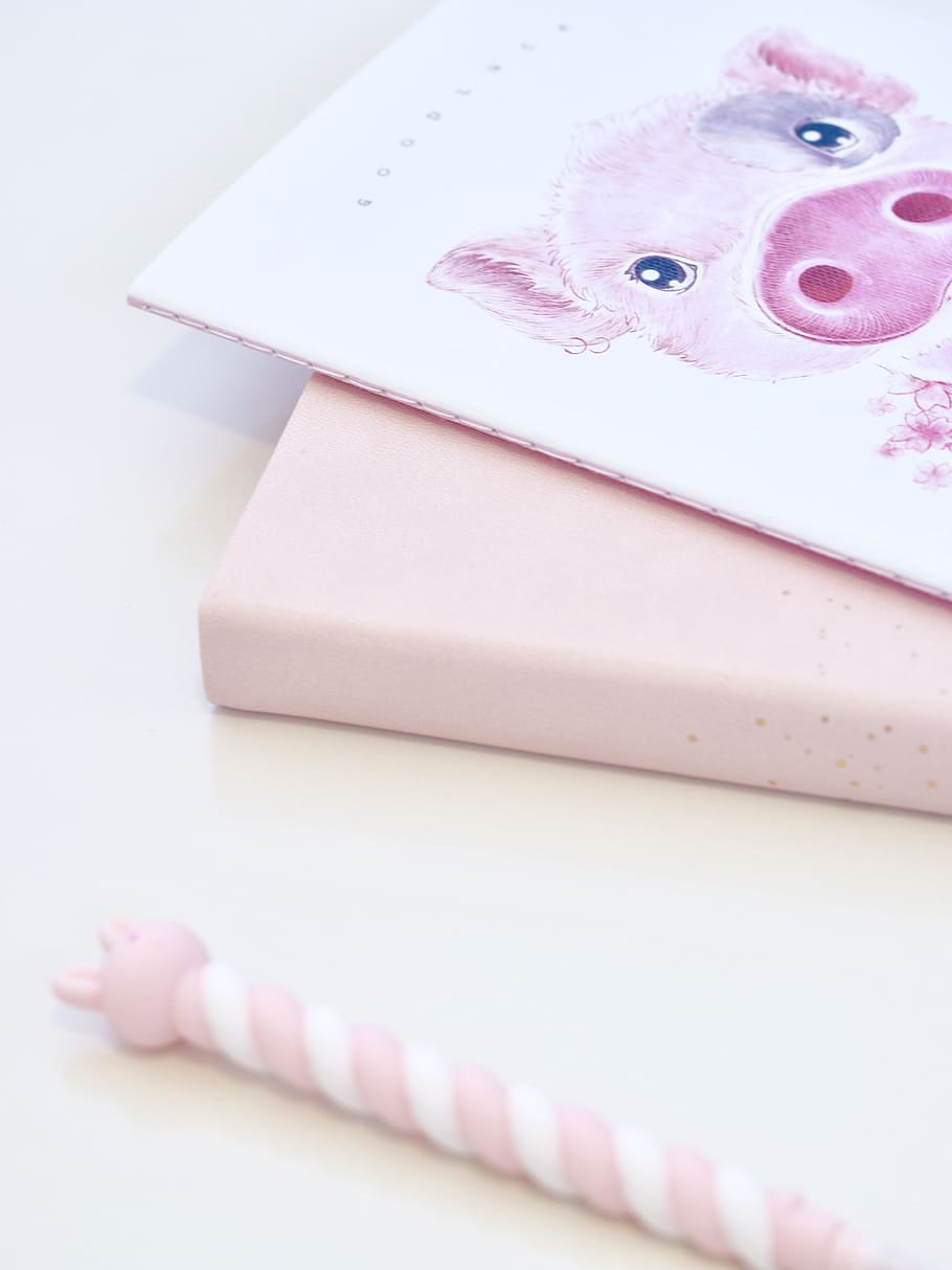 White And Pink Pig Painting And Pink Book, card, design, notebook HD wallpaper